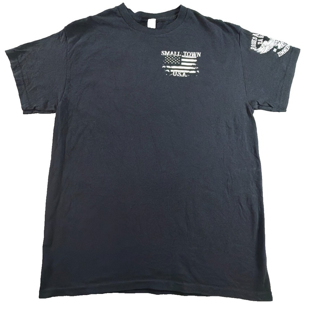 Try That In A Small Town USA Flag Gildan Heavy Cotton Black Graphic Tee Mens M